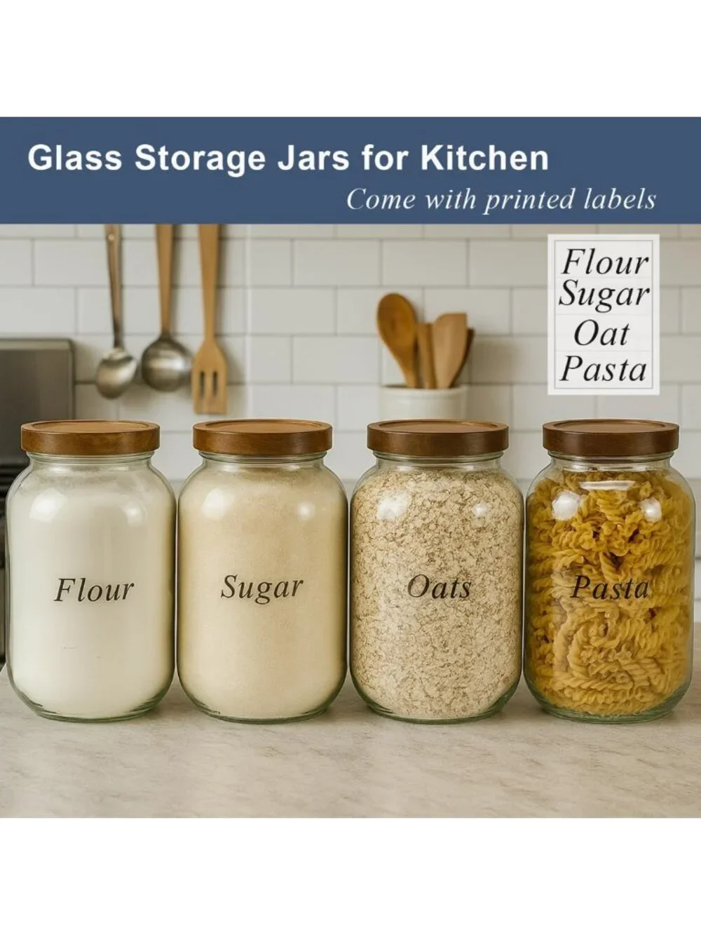 2 Pack Airtight Glass Storage Jars with Wooden Lids - 1 Gallon Wide Mouth